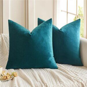 Velvet Throw Pillow Covers 18x18 Inch, Pack of 2 - Teal, Super Soft Decorative